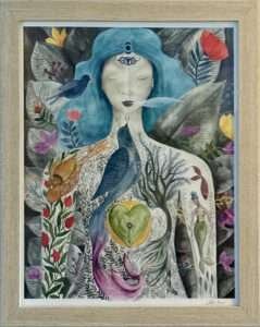 Artwork by LovRich Artwork (Spain) displayed in Clarissa's healing studio, inspiring the reflection "All Is Well With Your Soul.