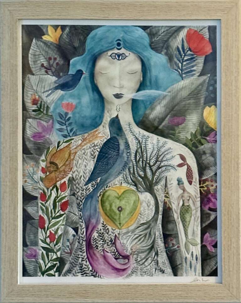 Artwork by LovRich Artwork (Spain) displayed in Clarissa's healing studio, inspiring the reflection "All Is Well With Your Soul.
