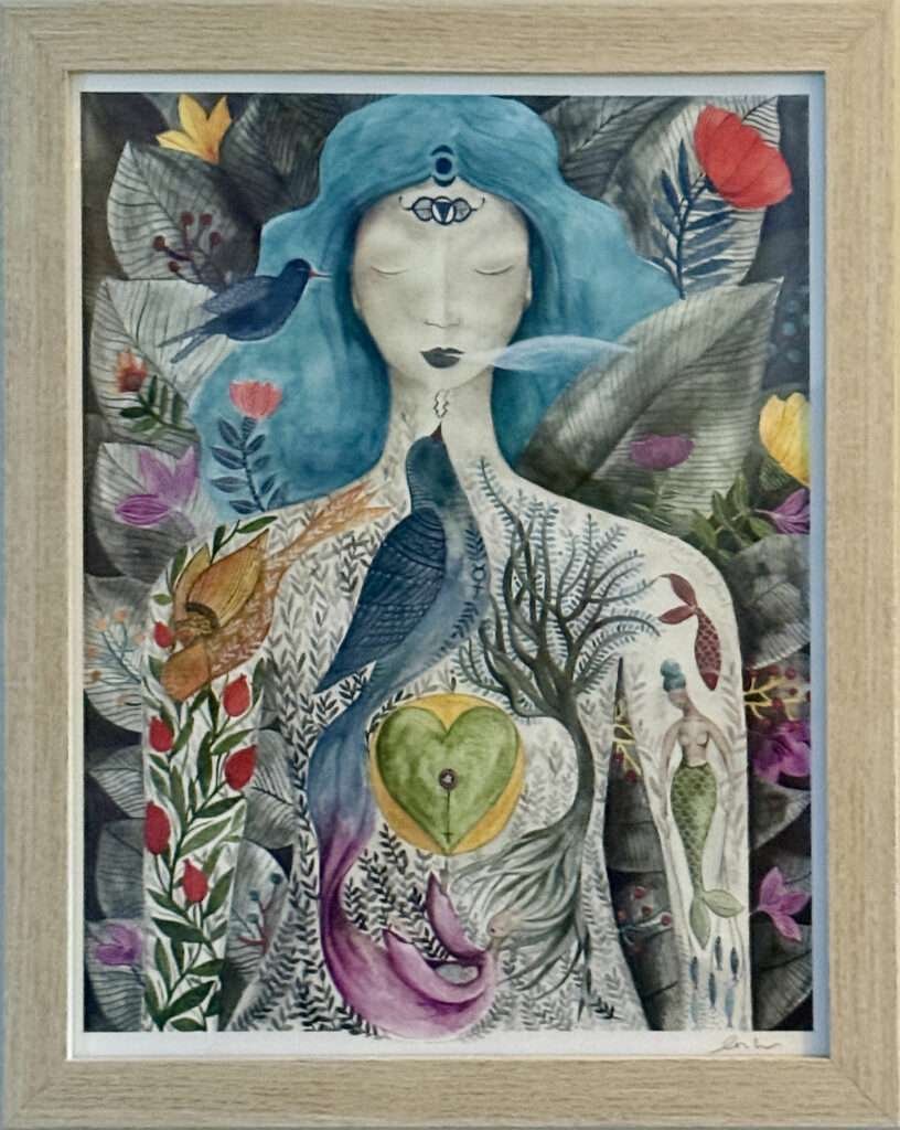 Artwork by LovRich Artwork (Spain) displayed in Clarissa's healing studio, inspiring the reflection "All Is Well With Your Soul.
