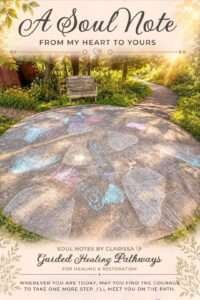Colorful children’s chalk drawings on a sunlit path, accompanying a Soul Note about play, creativity, and finding joy without needing a purpose.