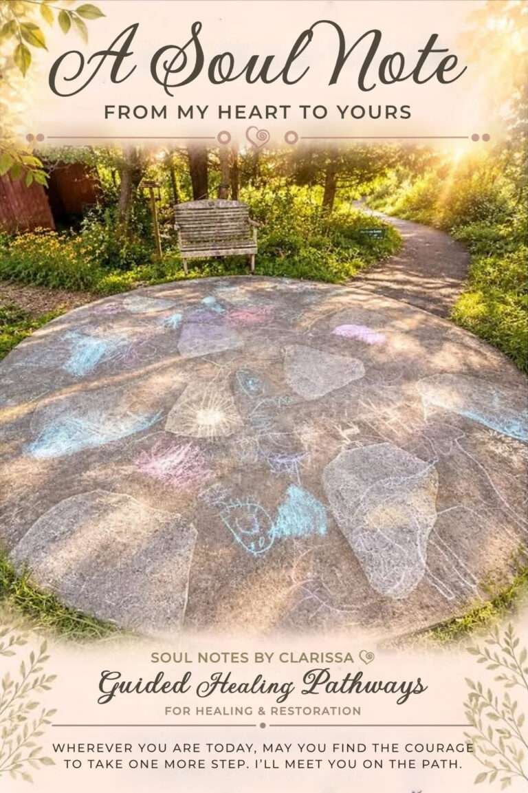 Colorful children’s chalk drawings on a sunlit path, accompanying a Soul Note about play, creativity, and finding joy without needing a purpose.